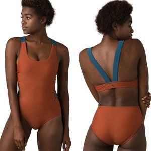 Prana Neolani One Piece Swimsuit Open Cut Cheeky Deep Liqueur Burnt Orange Large